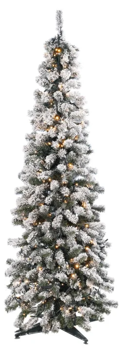 Árboles De Navidad Artificiales>DecoWoerner Abeto Artificial, Estrecho, Cubierto De Nieve Con LED 240 Cm blanco