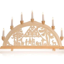 Luz Decorativa|Figuras De Navidad>DecoWoerner Arco De Vela "Cabaña Del Bosque" 7 Llamas De Madera 58 Cm blanco