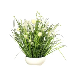 Decoración De Primavera|Hierba Decorativa>DecoWoerner Arreglo De Flores Artificiales De Pradera En Cuenco 40 Cm blanco