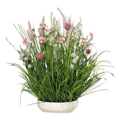 Decoración De Primavera|Hierba Decorativa>DecoWoerner Arreglo Floral Artificial Pradera En Tazón Blanco 58 Cm rosa