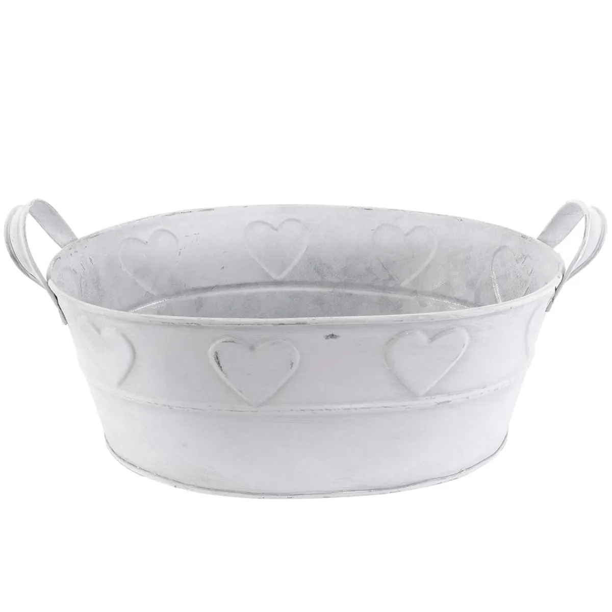 Decoración De Verano|Decoración De Primavera>DecoWoerner Bañera De Zinc Con Motivo De Corazón 32 Cm blanco