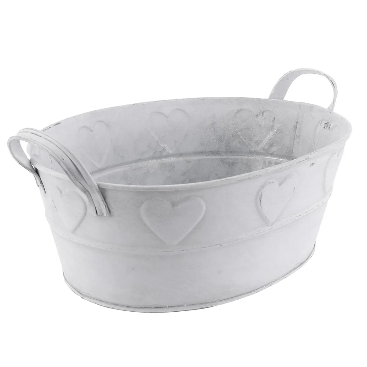 Decoración De Verano|Decoración De Primavera>DecoWoerner Bañera De Zinc Con Motivo De Corazón 32 Cm blanco
