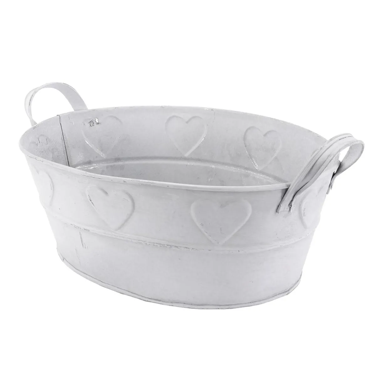 Decoración De Verano|Decoración De Primavera>DecoWoerner Bañera De Zinc Con Motivo De Corazón 32 Cm blanco