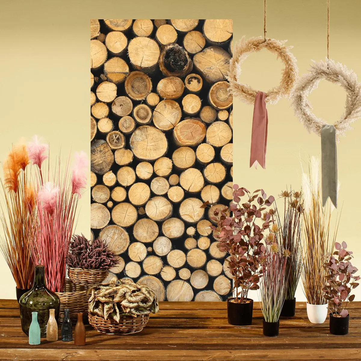 Decoración Natural|Decoración De Invierno>DecoWoerner Bandera De Tela Ignífuga "Pila De Madera" De Tela De Bandera 100 X 200 Cm marrón