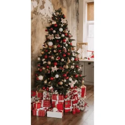Pancartas De Navidad E Invierno|Bandera De Navidad>DecoWoerner Bandera De Tela Ignífuga "Árbol De Navidad Con Regalos Rojos Y Blancos" De Tela De Bandera 100 X 200 Cm verde