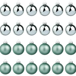 Bolas De Navidad>DecoWoerner Bolas De Navidad De Cristal Plateado 6 Cm Ø - 24 Piezas verde