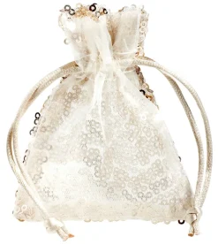 Bolsitas Con Cordón>DecoWoerner Bolsitas De Organza Lentejuelas 10 Cm, 10 Piezas, Champán blanco