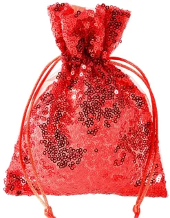 Bolsitas Con Cordón|Decoración Temática>DecoWoerner Bolsitas De Organza Lentejuelas 18 Cm, 10 Piezas, rojo