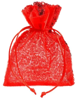 Bolsitas Con Cordón|Decoración Temática>DecoWoerner Bolsitas De Organza Lentejuelas 18 Cm, 10 Piezas, rojo
