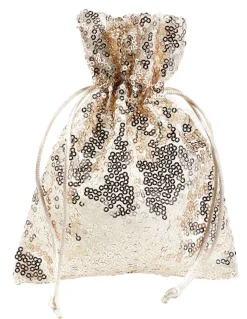 Bolsitas Con Cordón>DecoWoerner Bolsitas De Organza Lentejuelas 18 Cm, 10 Piezas, Champán blanco