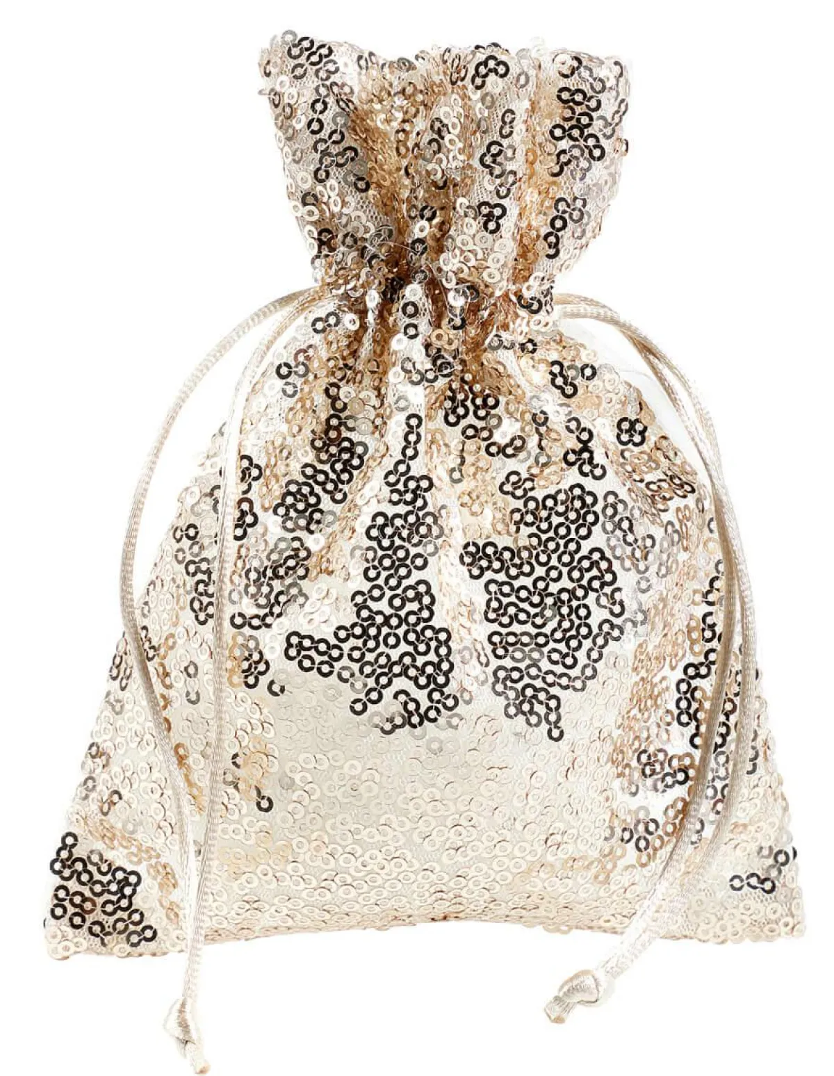 Bolsitas Con Cordón>DecoWoerner Bolsitas De Organza Lentejuelas 18 Cm, 10 Piezas, Champán blanco