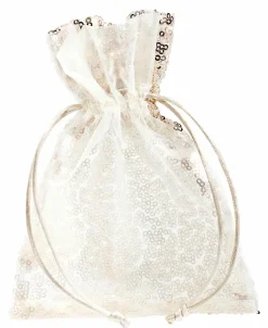 Bolsitas Con Cordón>DecoWoerner Bolsitas De Organza Lentejuelas 18 Cm, 10 Piezas, Champán blanco