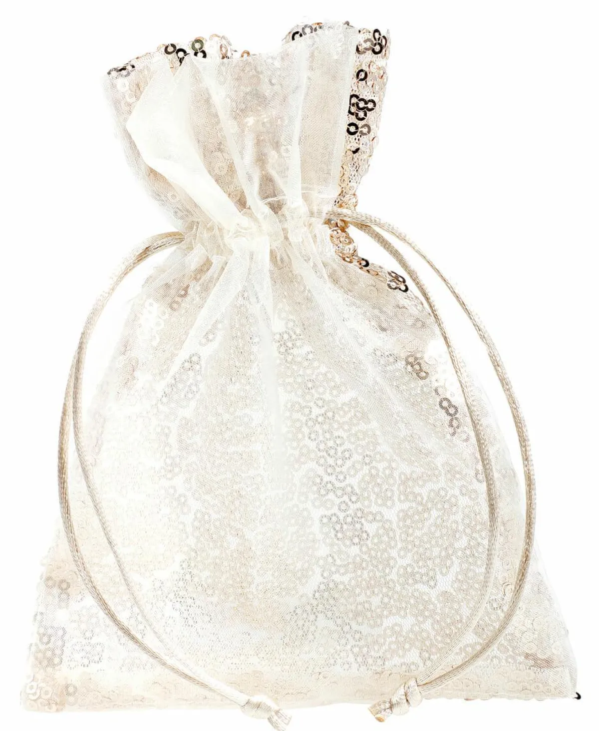 Bolsitas Con Cordón>DecoWoerner Bolsitas De Organza Lentejuelas 18 Cm, 10 Piezas, Champán blanco