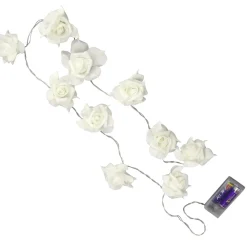 Luz Decorativa|Decoración Temática>DecoWoerner Cadena De Luces A Pilas Con Rosas Blancas 110 Cm blanco