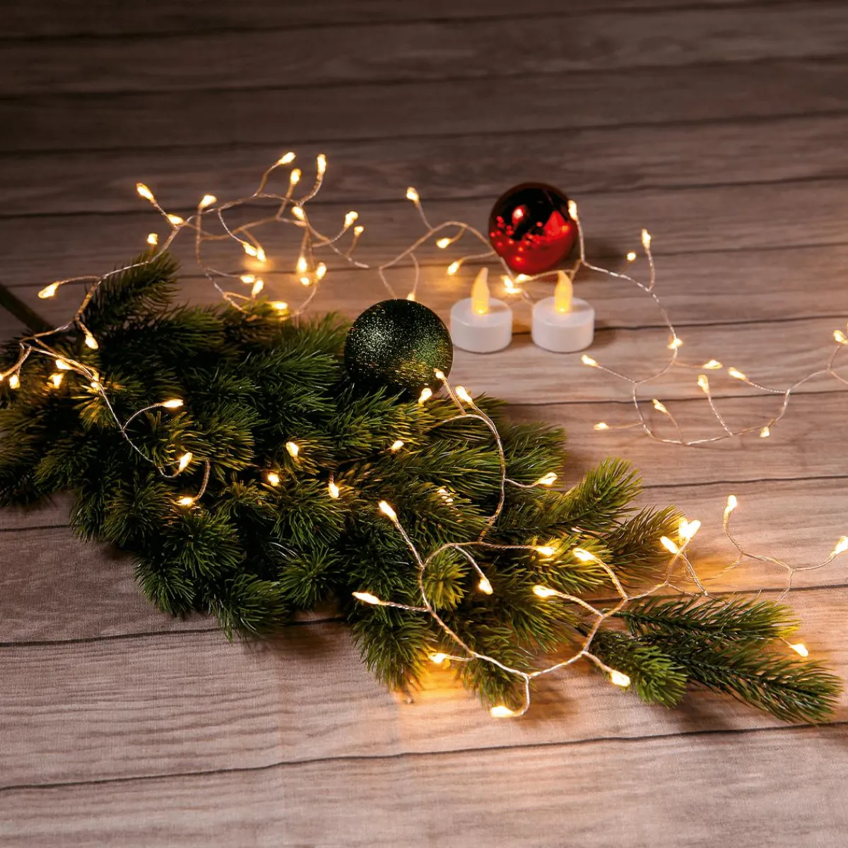 Luces De Navidad>DecoWoerner Cadena De Luces LED Con Alambre Fuegos Artificiales Para Exteriores, 240 LED, 6 M plata