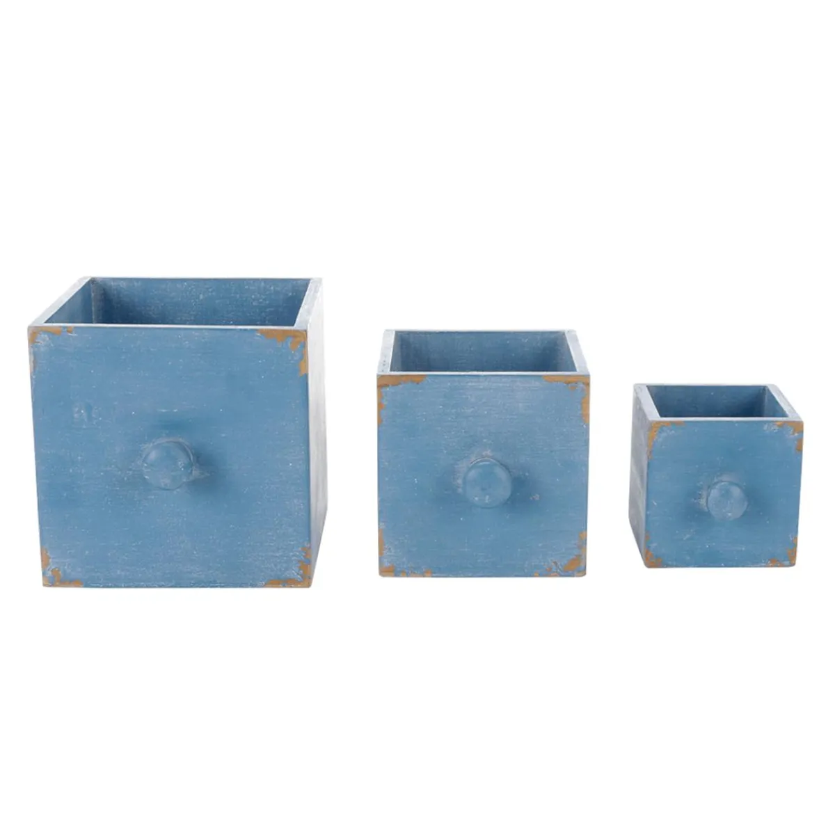 Decoración De Verano|Macetas Y Artículos De Decoración>DecoWoerner Cajones De Madera Rústica 3 Piezas 9 X 12 X 15 Cm azul
