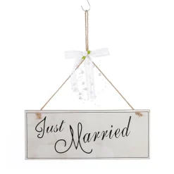 Decoración Temática>DecoWoerner Cartel Decorativo "Just Married" 12 X 30 Cm Madera Blanca blanco