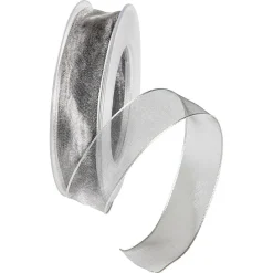 Cintas De Regalo>DecoWoerner Cinta De Chifón Con Alambre, Color Plateado, Anchura 25 Mm plata