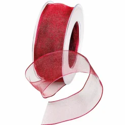 Cintas De Regalo>DecoWoerner Cinta De Chifón Con Alambre, Color Burdeos, Anchura 25 Mm rojo