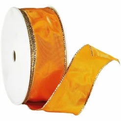 Cintas De Regalo>DecoWoerner Cinta De Tela Con Borde Dorado, 40 Mm, 25 M, naranja
