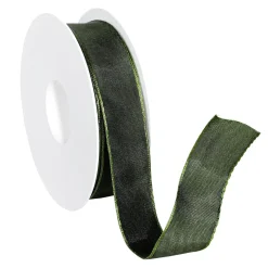 Cintas De Regalo>DecoWoerner Cinta De Tela Con Borde De Alambre, Oscuro, Anchura 25 Mm verde
