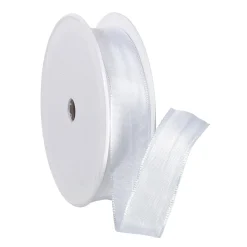 Cintas De Regalo>DecoWoerner Cinta De Tela Con Borde De Alambre, , Anchura 25 Mm blanco