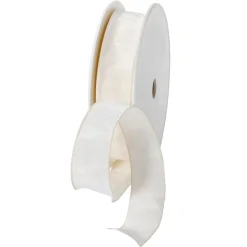 Cintas De Regalo>DecoWoerner Cinta De Tela Con Bordes De Alambre, Color Crema, Anchura 25 Mm blanco