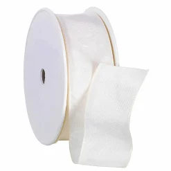 Cintas De Regalo>DecoWoerner Cinta De Tela Con Bordes De Alambre, Color Crema, Anchura 40 Mm blanco