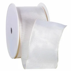 Cintas De Regalo>DecoWoerner Cinta De Tela Con Bordes De Alambre, Color Crema, Anchura 60 Mm blanco