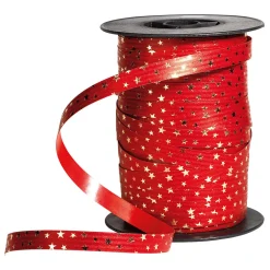 Cintas De Regalo>DecoWoerner Cinta Rizada De Poliéster "Estrellas", 10 Mm, 100 M, rojo