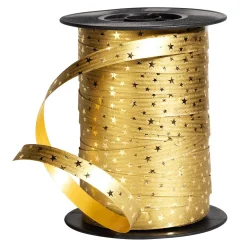 Cintas De Regalo>DecoWoerner Cinta Rizada De Poliéster "Estrellas", 10 Mm, 100 M, oro
