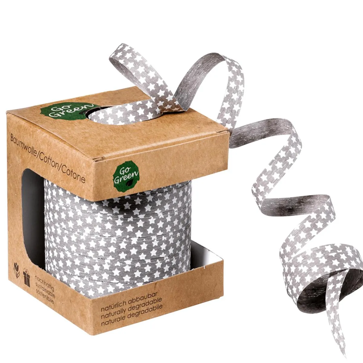Cintas De Regalo|Go Green - Envoltorio Para Regalo Ecológico>DecoWoerner Cinta Rizadora Ecológica Con Motivo De Estrella 10 Mm 100 M Gris
