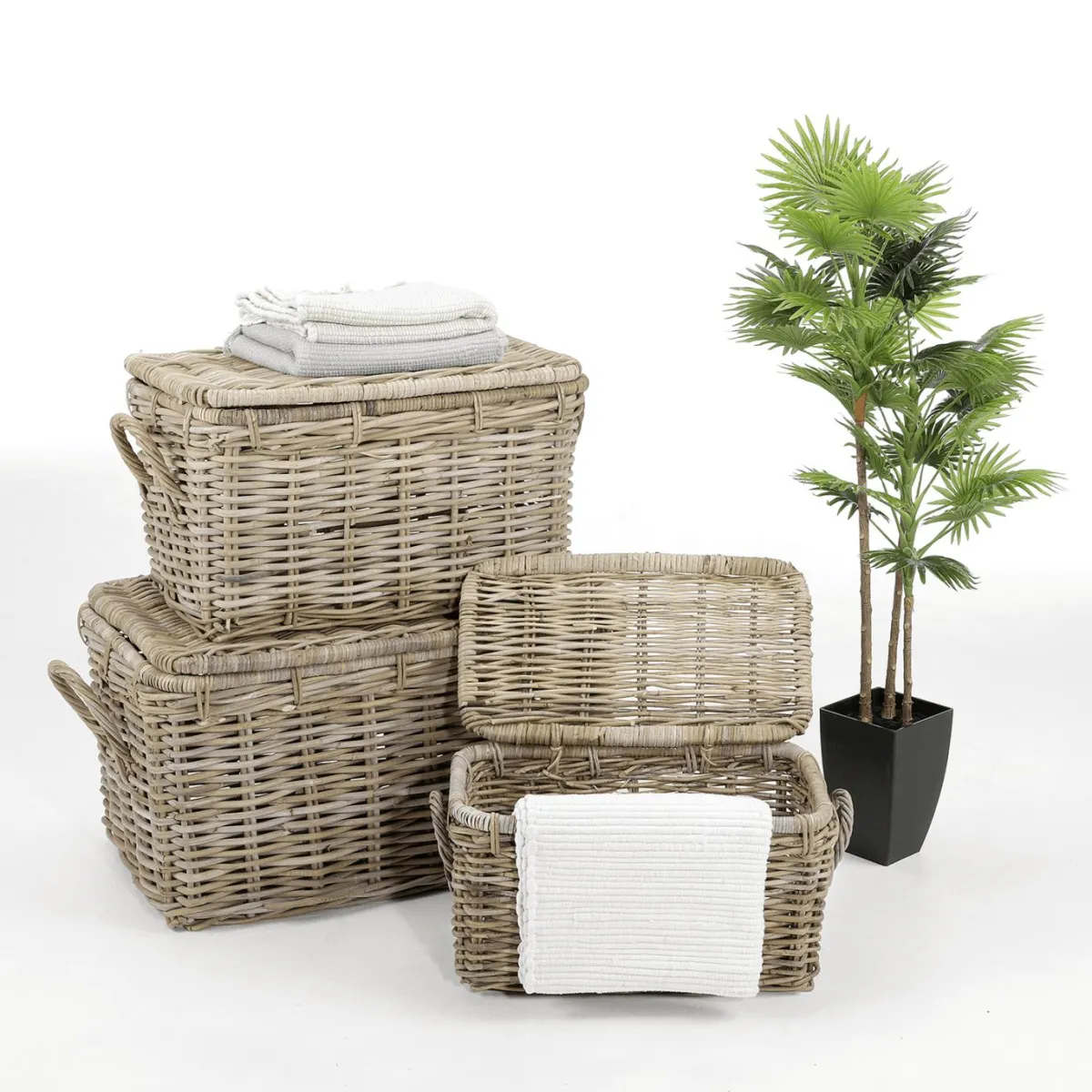 Expositores Para Tiendas|Decoración Natural>DecoWoerner Cofre De Ratán 3 Piezas. marrón