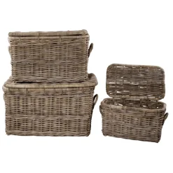 Expositores Para Tiendas|Decoración Natural>DecoWoerner Cofre De Ratán 3 Piezas. marrón