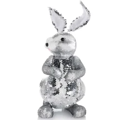 Decoración De Animales|Decoración De Pascua>DecoWoerner Conejo De Pascua Decorativo Con Lentejuelas Reversibles , 35 Cm plata