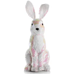Decoración De Animales|Decoración De Pascua>DecoWoerner Conejo De Pascua Decorativo Con Lentejuelas Reversibles Iridiscente 42 Cm blanco