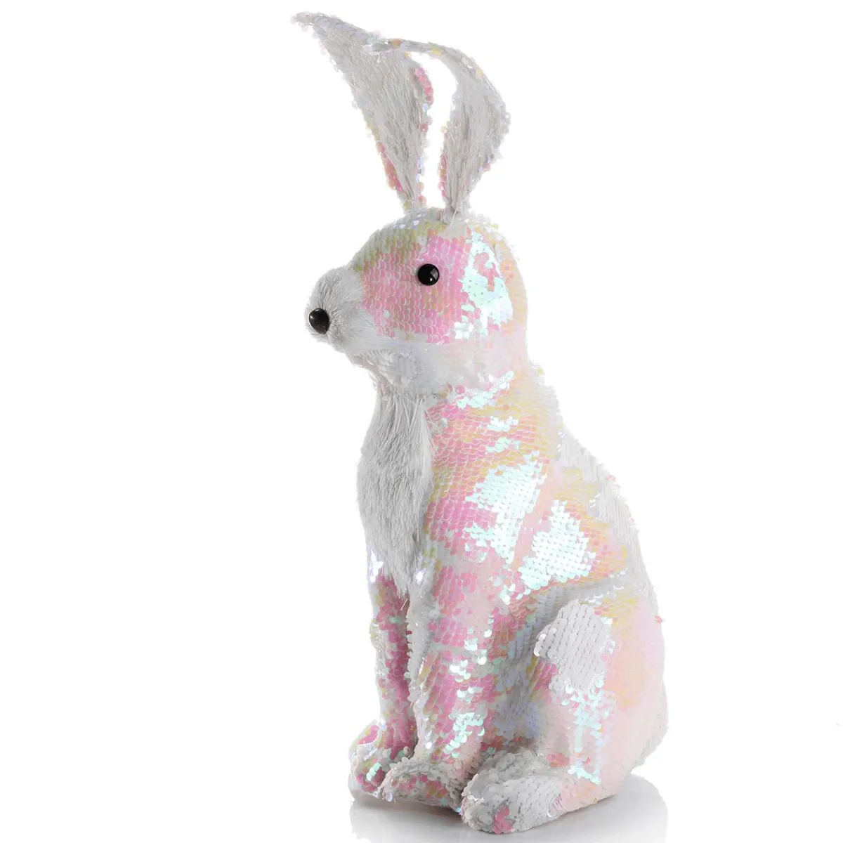 Decoración De Animales|Decoración De Pascua>DecoWoerner Conejo De Pascua Decorativo Con Lentejuelas Reversibles Iridiscente 42 Cm blanco