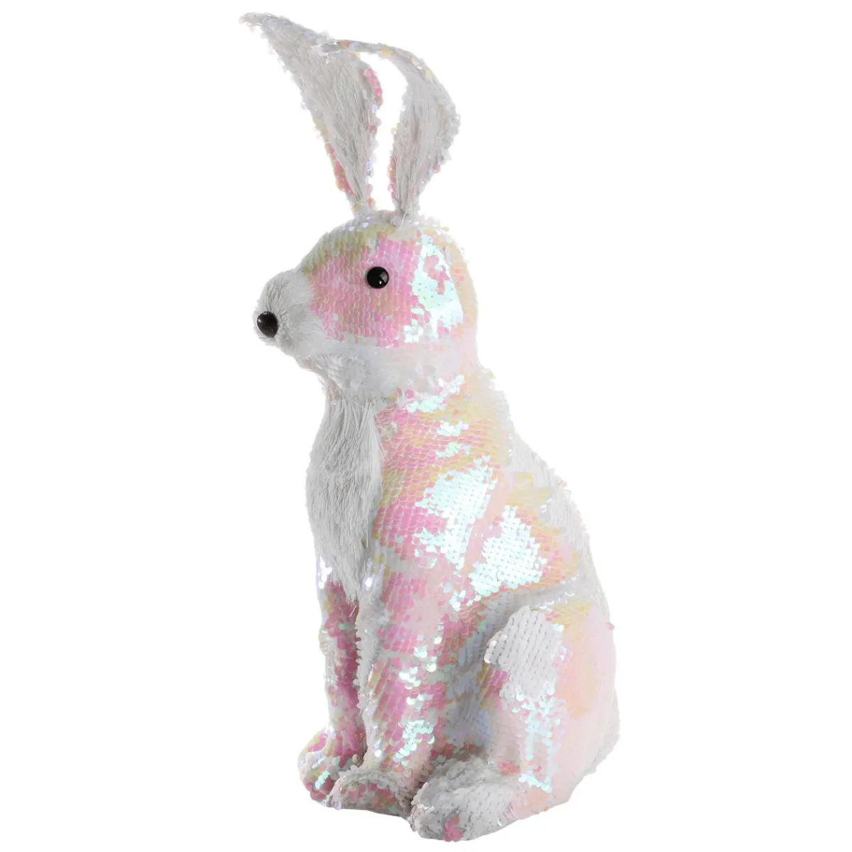 Decoración De Animales|Decoración De Pascua>DecoWoerner Conejo De Pascua Decorativo Con Lentejuelas Reversibles Iridiscente 42 Cm blanco