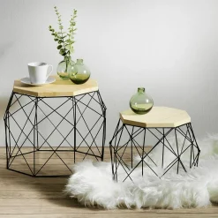 Expositores Para Tiendas|Decoración Natural>DecoWoerner Conjunto De 2 Mesas Auxiliares "Hexágono" negro