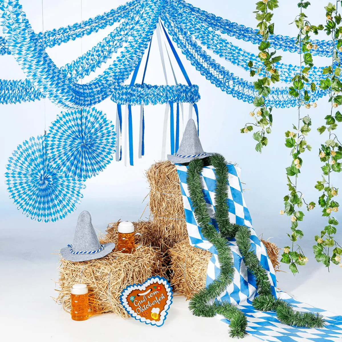 Decoración Temática>DecoWoerner Corona Decorativa Oktoberfest Con 6 Cintas Blanco 75 Cm Ø X 120 Cm Alto azul