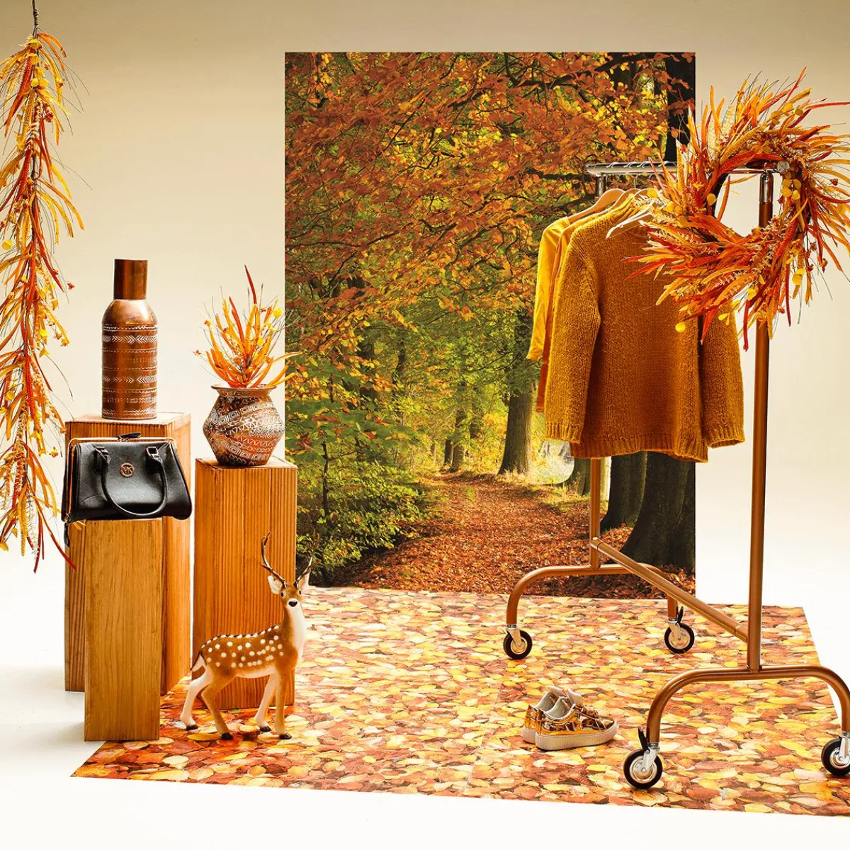 Decoración De Otoño|Ramos Y Coronas De Flores>DecoWoerner Corona Decorativa Otoñal XL "Autumn Mix" Ø 55 Cm Amarillo naranja