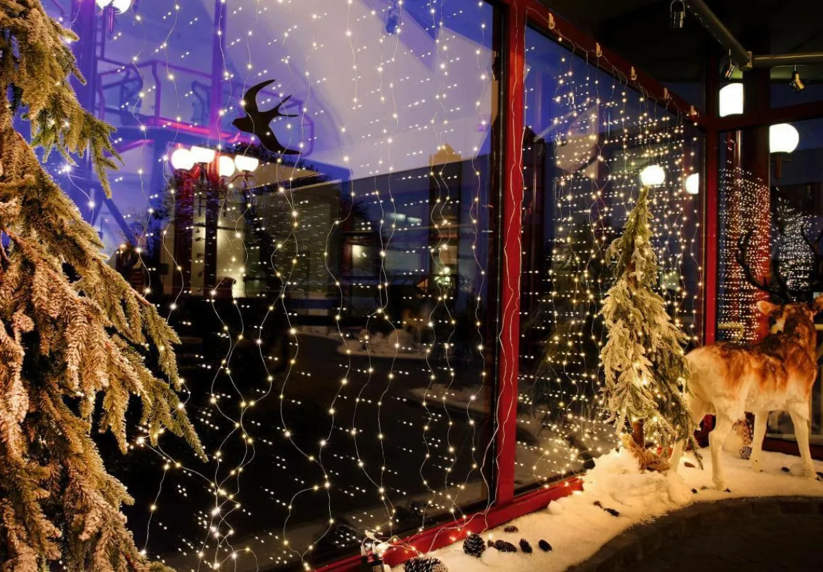 Luces De Navidad>DecoWoerner Cortina De Luces LED Con Alambre Para Exteriores, 384 LED, 240 X 160 Cm plata