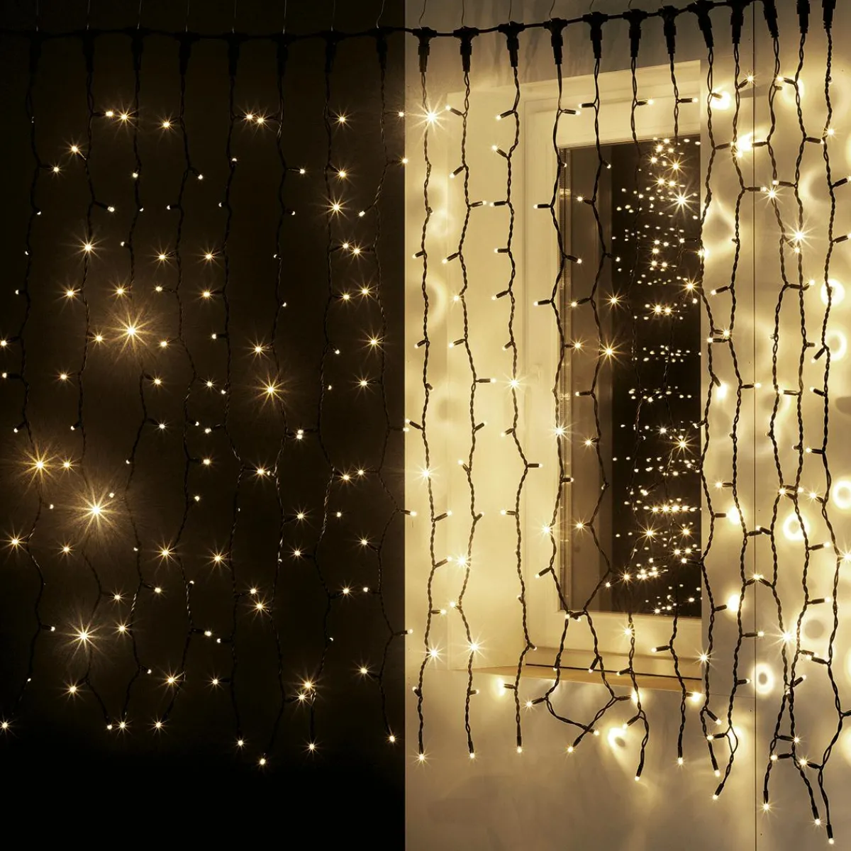 Luces De Navidad>DecoWoerner Cortina De Luz 200 X 80 Cm 160 LED IP44, Negra