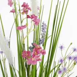Decoración De Primavera|Hierba Decorativa>DecoWoerner Césped Artificial Decorativo Con Flores s 65 Cm rosa