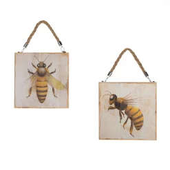 Decoración De Verano|Decoración De Primavera>DecoWoerner Cuadros Murales De Madera Letreros De Madera Con Motivo De Abeja 2 Piezas 19 X 19 X 1,7 Cm amarillo