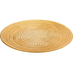 Decoración Natural>DecoWoerner Cuenco Decorativo De Madera Lacado En Oro Ø 49 Cm Con Adornos Beige