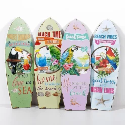 Decoración De Verano>DecoWoerner Decoración Mural Tabla De Surf Retro 4 Piezas, Pastel, 60 X 20 X 2 Cm multicolor