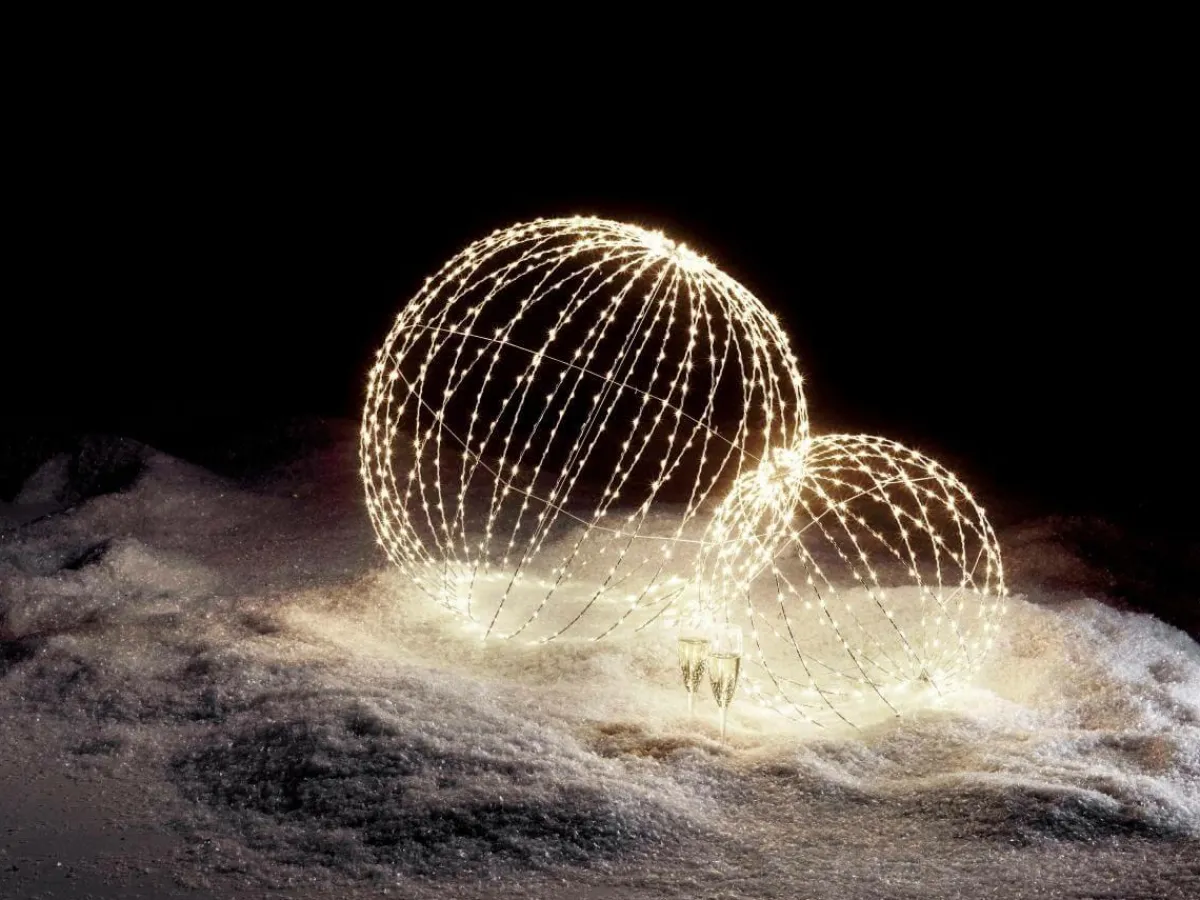 Decoración Navideña Xxl|Luces De Navidad>DecoWoerner Esfera Luminosa LED Para Exteriores, LED Cálido - Blanco, Ø 80 Cm plata