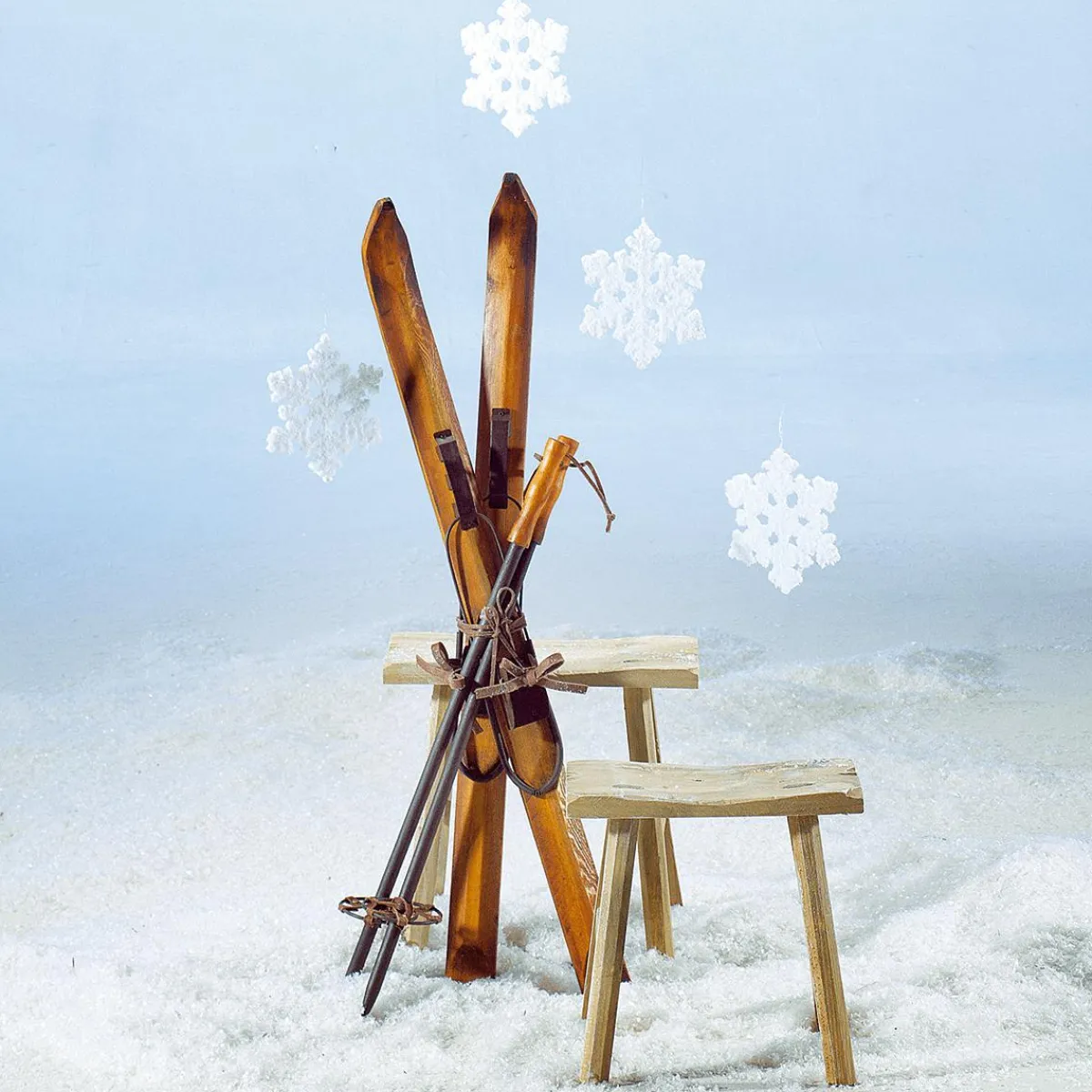Decoración De Invierno|Decoración Temática>DecoWoerner Esquiador Decorativo De Madera, Longitud 90 Cm Madera natural