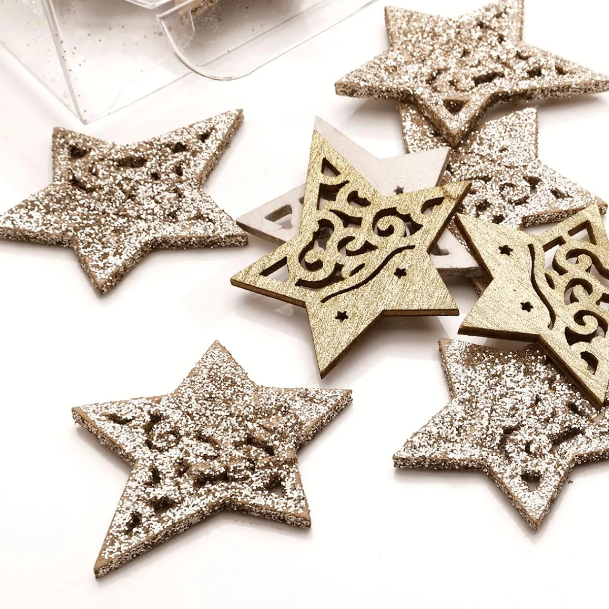 Decoración De Otoño|Decoración Dispersa>DecoWoerner Estrellas De Madera Dispersas 72 Piezas 4 Cm oro